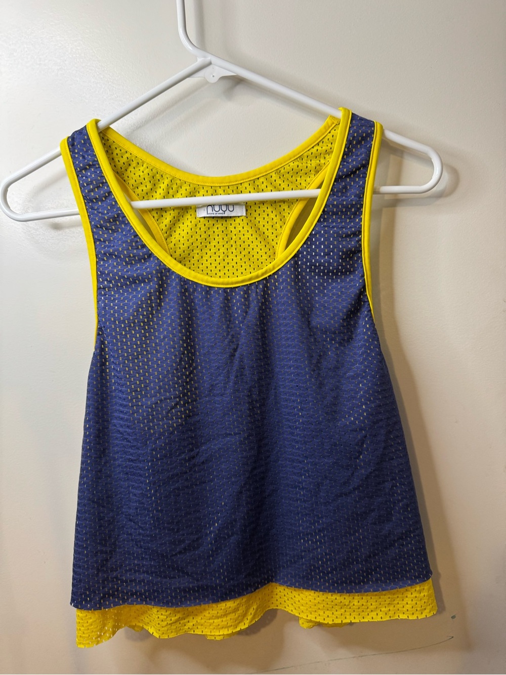 NUYU State of Mind Women's Reversible Navy and Yellow Mesh Tank Top (M)